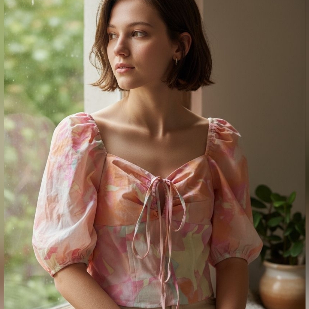 Wayf Womans Yellow Orchild Floral Blouse Size Medium